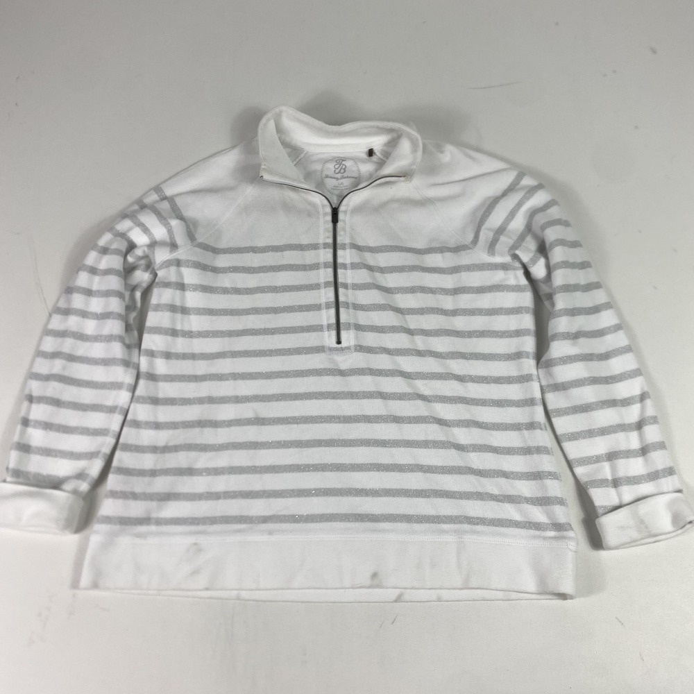 Tommy Bahama Sweater Womens Large White Stripe 1/4 Zip Mock Neck Knit‎ Pullover